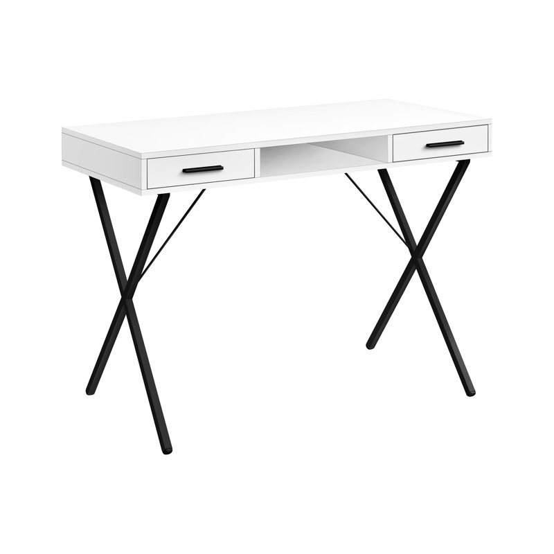 Bureaux, bureau d'ordinateur 42 po avec rangement moderne, stratifié blanc / métal noir, configuration gauche / droite | Blanc | Panneau de particules