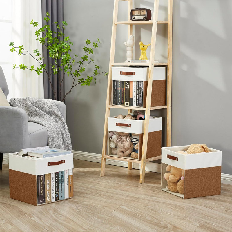 13 X 13 Inch Collapsible Storage Box With Clear Window And Handles (Pack Of 4), Brown