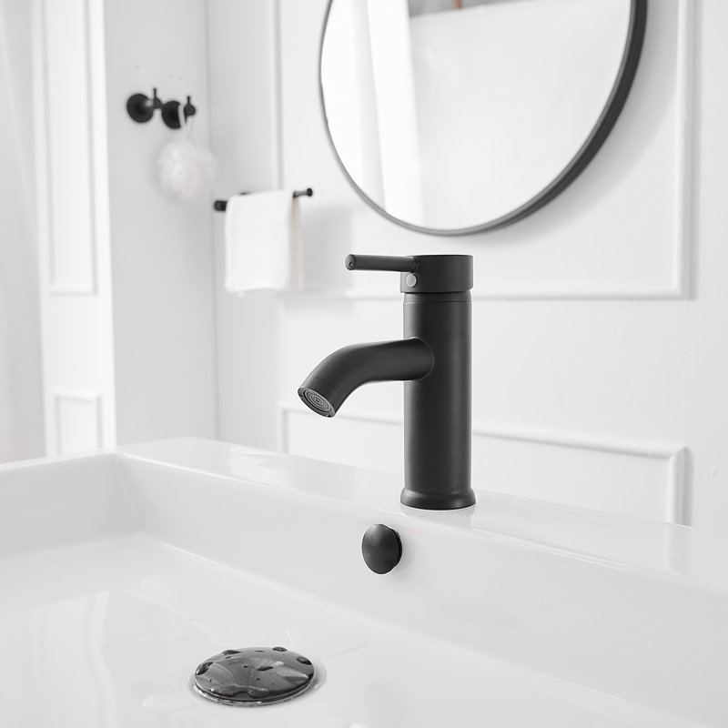 Single hole 1-handle WaterSense Low-arc Commercial/Residential Handle Bathroom Sink Faucet with Drain, Matte Black