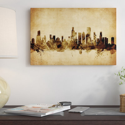 Foxed (Retro) Skyline Series: Chicago, Illinois, États-Unis, impression sur toile tendue