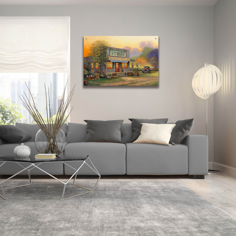 «Old Country Store» par John Zaccheo, art mural en verre acrylique, H 24 po x l 36 po x P 0,2 po