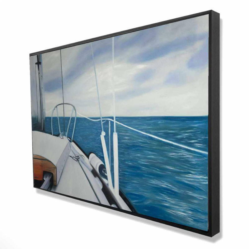 Voile sur l'eau - Décor de toile encadrée marine pour salle de bain, H 25,25 po x l 37,25 po
