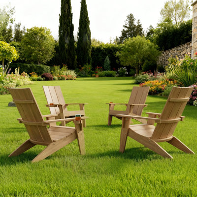 Adirondack Chairs Set Of 4 Weather Resistant With Cup Holder Plastic Outdoor Chairs For Firepit Area Seating