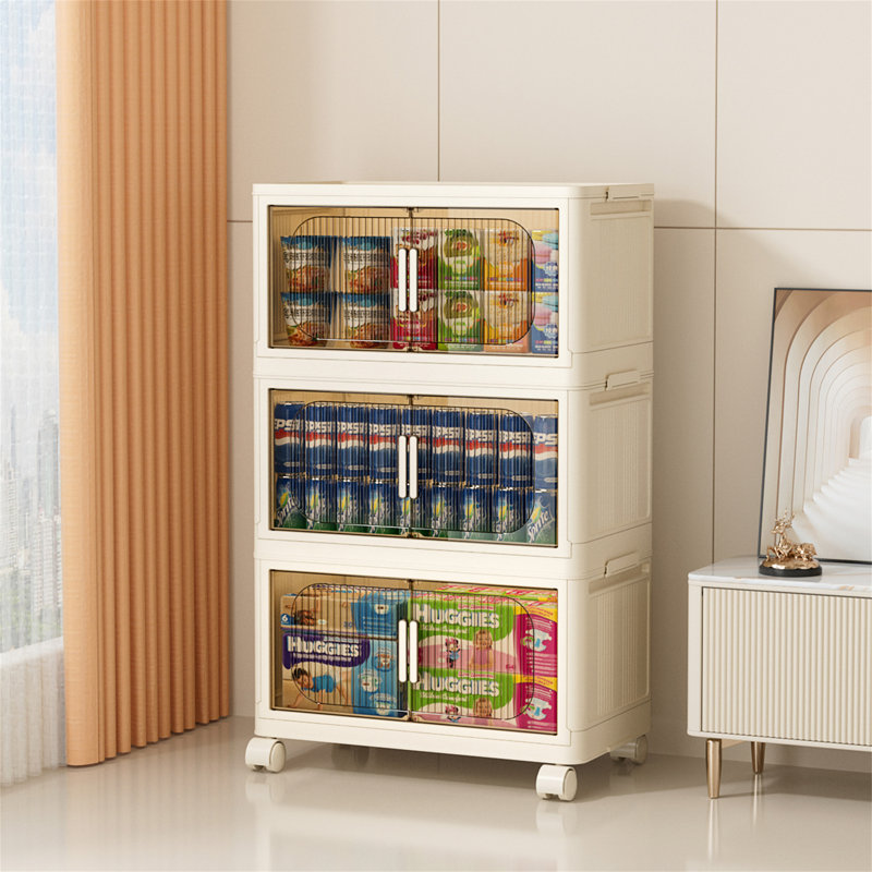 Armoire de rangement latérale large et pliante, Crème, L 19,69 po x l 11,81 po x H 31,10 po