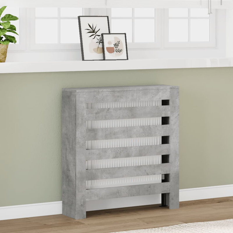 Couvercle de radiateur en bois d'ingénierie Vidaxl, Gris béton, Lattes horizontales, H 31 po x l 32 po x P 8 po 