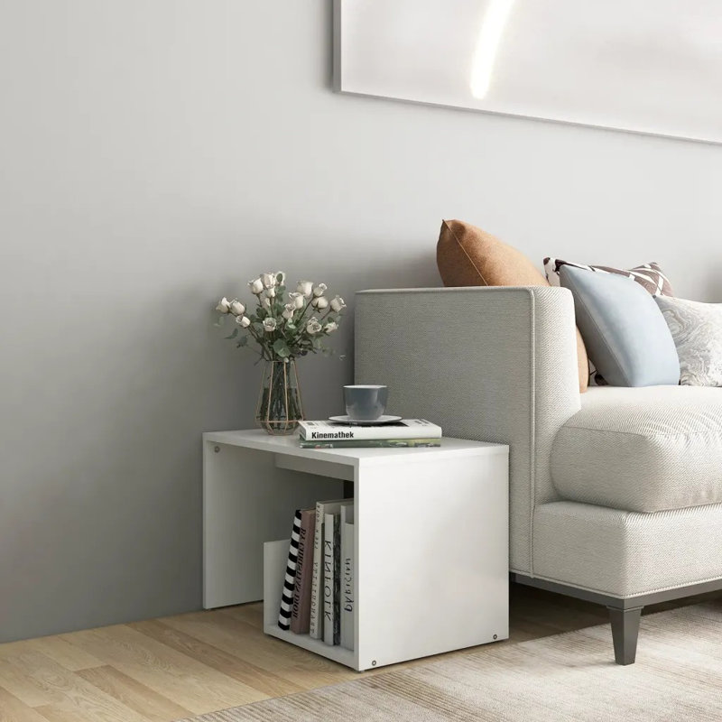 Gniya Floor Shelf End Table, White, White