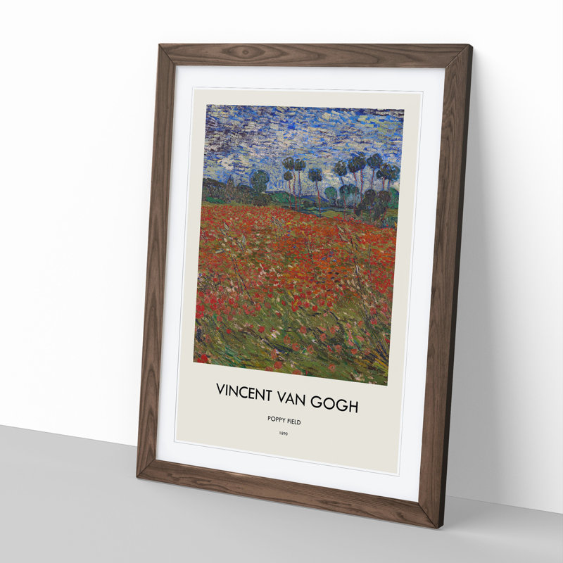 Poppy Field Print by Vincent Van Gogh - Picture Frame Painting, 36cm H x 27cm W x 2cm D, Walnut Framed