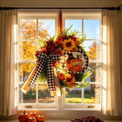 Fall Wreath for Front Door – 20" Thanksgiving Wreath with Pumpkins, Sunflowers & Maple Leaves, Artificial Autumn Harvest Door Decor with "Give Thanks" Card, Indoor/Outdoor Farmhouse Home Decoration
