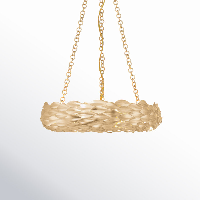 6 - Light Dimmable Wagon Wheel Chandelier, Antique Gold