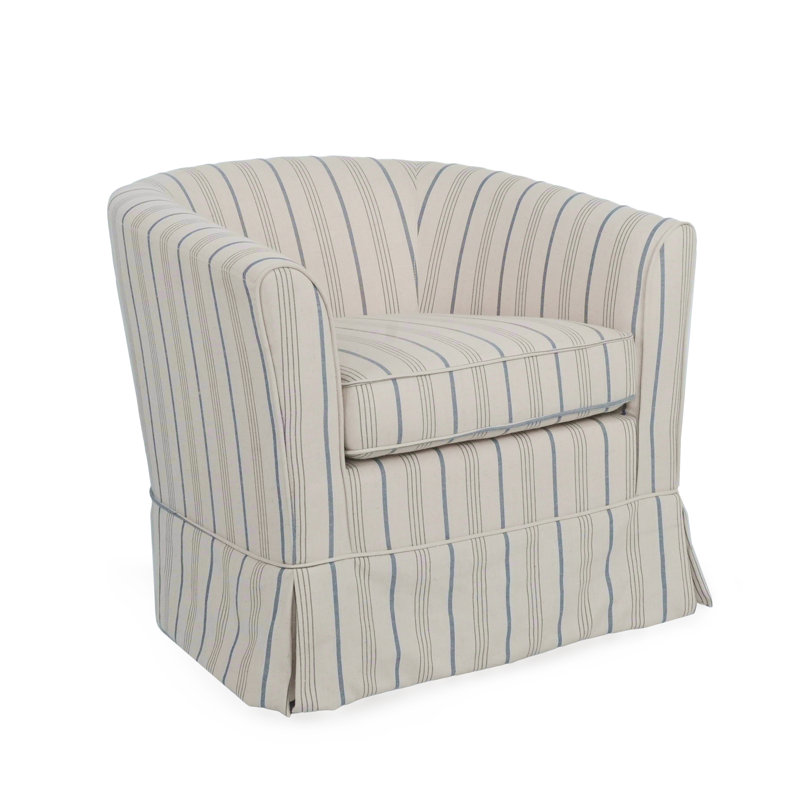 Aajaylah Upholstered Swivel Barrel Chair, Beige/Blue Stripe Polyester Blend