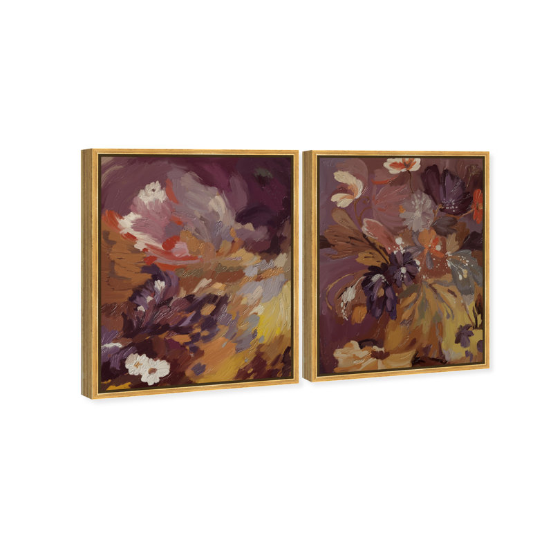 Crimson garden Set Canvas Abstract Print by Oliver Gal, Black Frame, 16 x 20, 17"H x 21"W, Gold Floater Frame