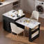 Îlot de cuisine avec table de salle à manger extensible, prise de courant, 2 tiroirs, 2 tablettes ouvertes latérales et rangement double-1446627222