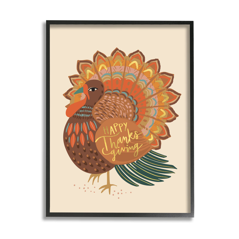 «Happy Thanksgiving Festive Orange Wild Turquie» - impression, Giclée encadrée noir minuit, H 14 po x l 11 po x P 1,5 po