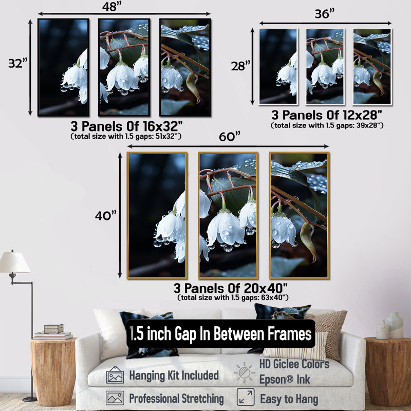 Photo charme de neige en hiver - Ensemble de décorations murales, Cadre flottant noir, H 32 po x l 48 po x P 1 po