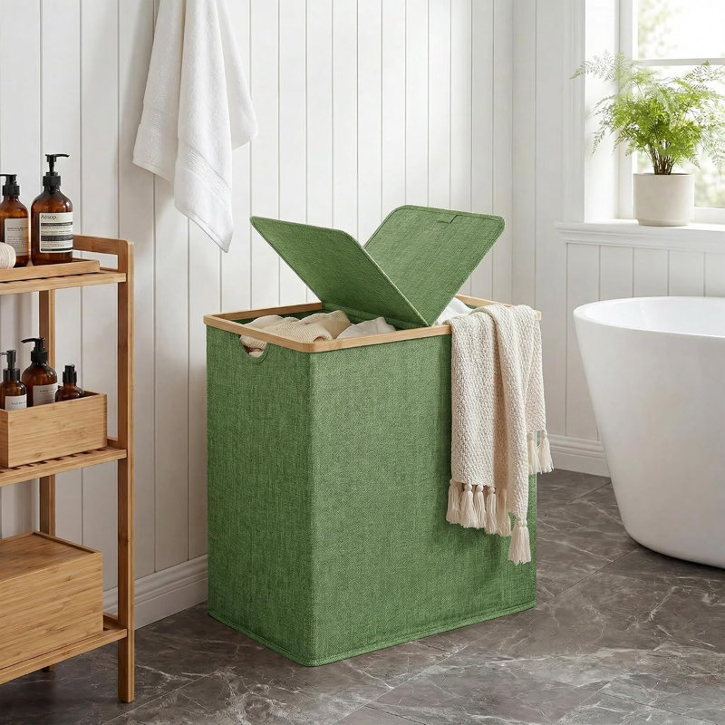 140L Green Double Laundry Hamper with Lid