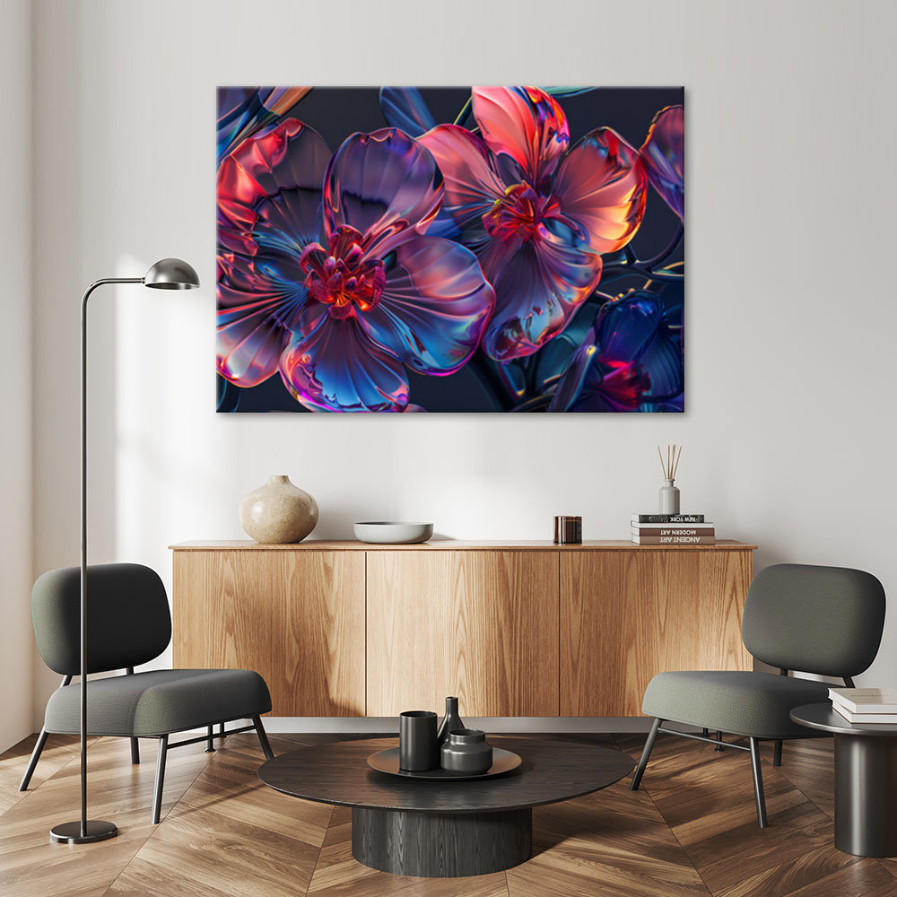 Leinwanddruck, 3D-Glas-Makro-Blumen - Wrapped Canvas Print