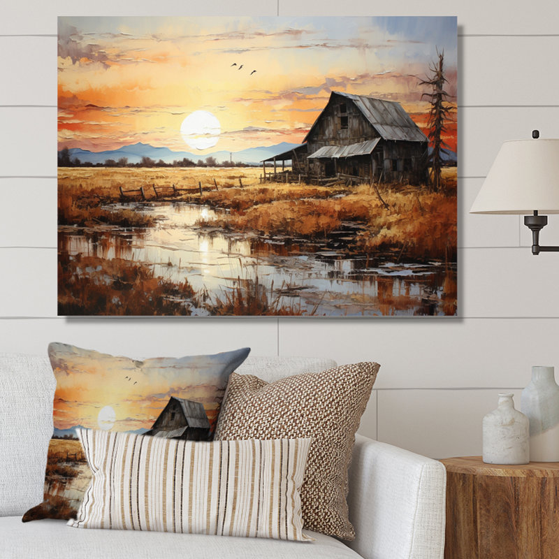 Paysage de grange au crépuscule I - impression, Toile tendue, H 24 po x l 32 po x P 1 po