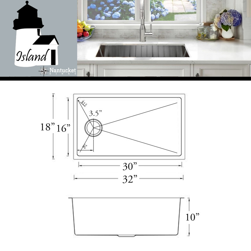 Island 32'' L Stainless Steel Single Basin Kitchen Sink