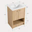 Meuble-lavabo autoportant de 24 po avec lavabo en céramique, 2 portes à fermeture douce et tablette ouverte, armoire de rangement en contreplaqué de chêne pour petite salle de bain, salle d'eau