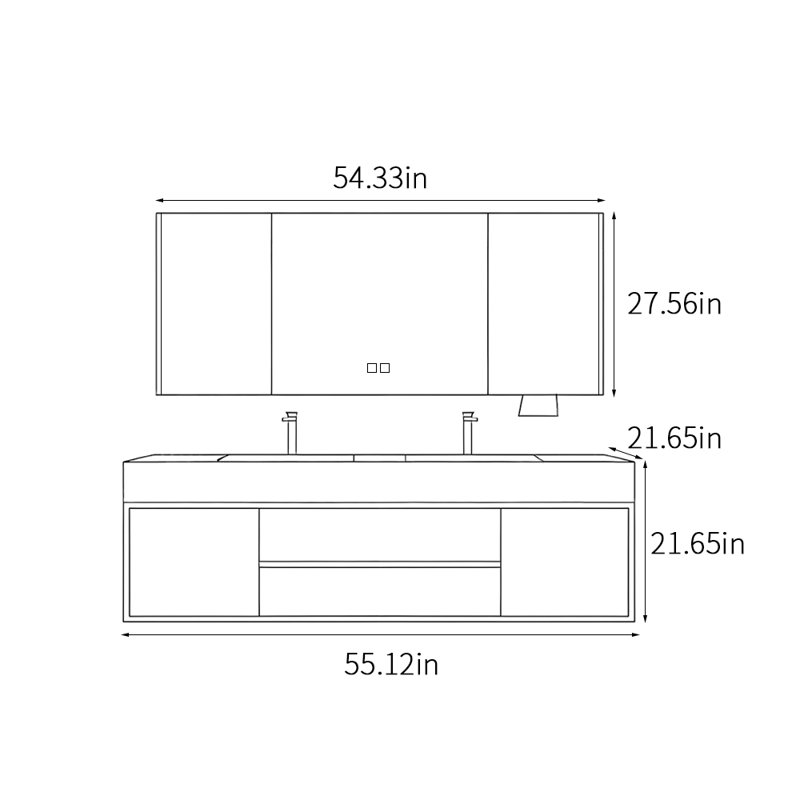 Armoire de salle de bain moderne et luxueuse, H 21,65 po x l 55,12 po x P 21,65 po, Noir