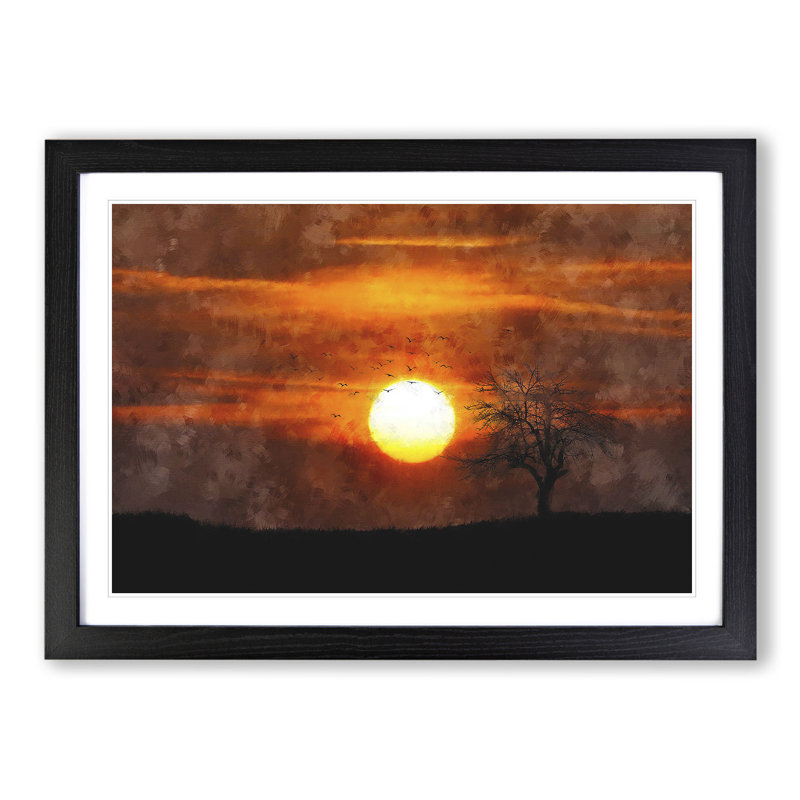 Tree at Sunset Vol.2 - Picture Frame Graphic Art, Black, 27cm H x 36cm W x 2cm D