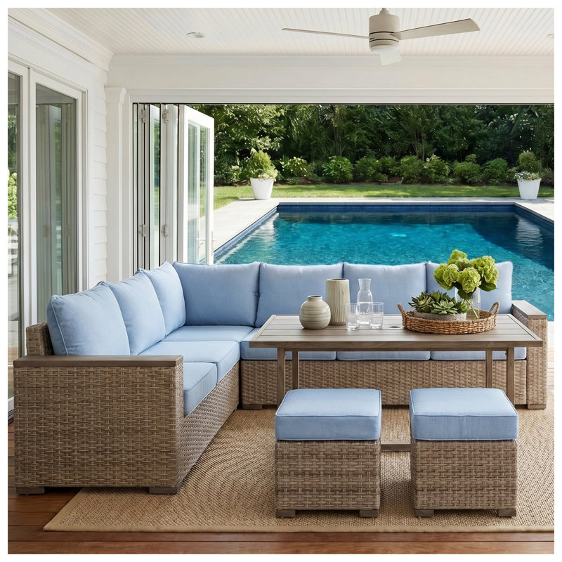 Élégant ensemble modulaire d'extérieur canapé repose-pieds table convertible en oléfine de qualité supérieure en résine tressée