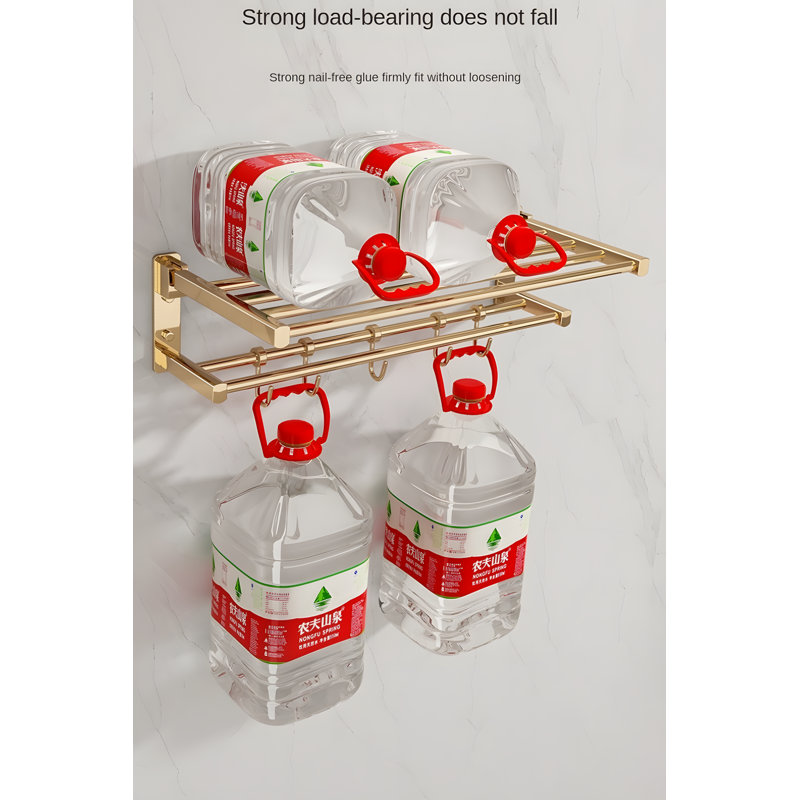 Solid Brass No-Drill Bathroom Towel Rack With Shower Shelf - Durable Bathroom Hardware Organizer For Bathroom Storage