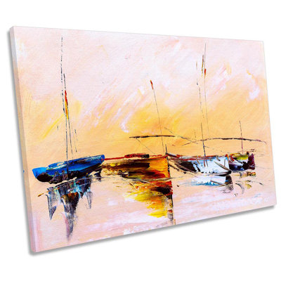 Sail Boats Sunset Yachts Repro Framed - Wrapped Canvas Print