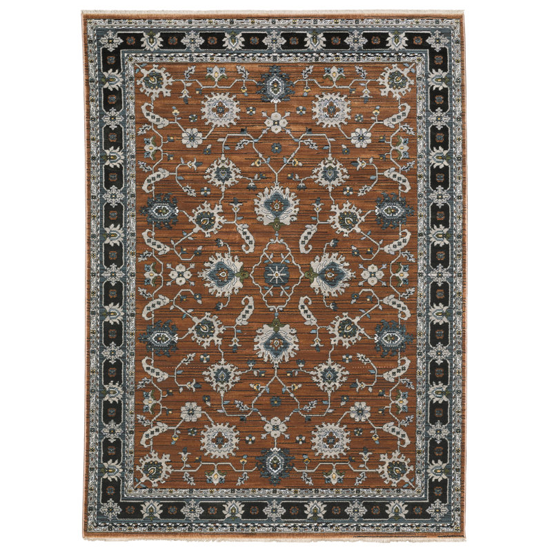 Tapis oriental rouille / gris à bordure Edgette, Tapis de couloir 2 pi 3 po x 7 pi 9 po