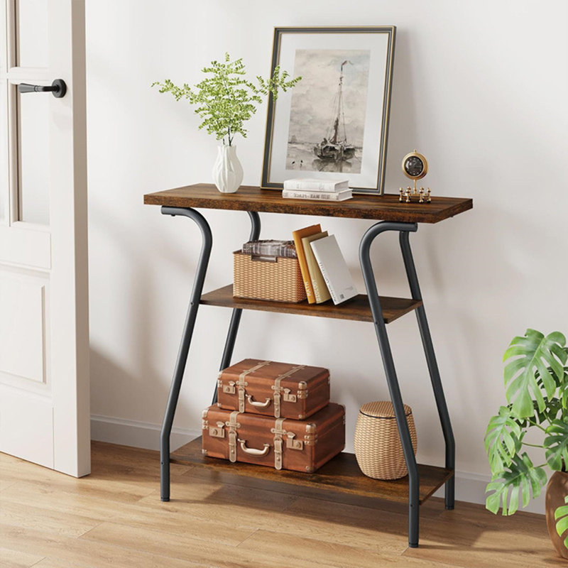 Console rectangulaire en bois massif brun, H 31,5 po x L 31,5 po x l 11,81 po