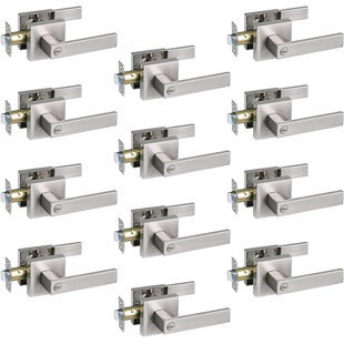 Square Heavy Duty Privacy Door Lever Handle In Brushed Nickel Finish