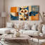 Tableau abstrait géométrique hibou sur toile tendue (lot de 3)-1924969554