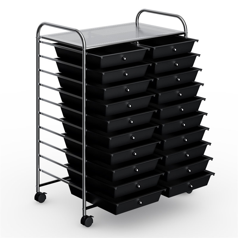  Chariot de rangement roulant à 20 tiroirs avec roues verrouillables, organisateur de studio en acier robuste pour la maison, le bureau et le garage, noir