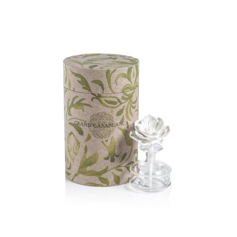 Grand Casablanca White Porcelain Flower Diffuser with Clear Glass Base