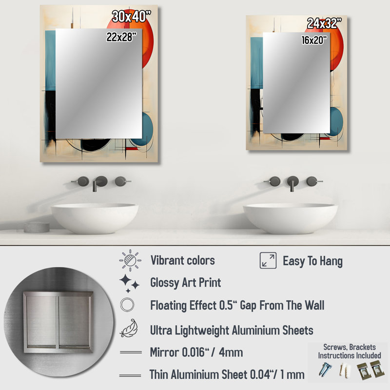 Colorful Mid Century Dynamic Duality II - Midcentury Modern Large Mirror, Mid-Century Modern Unique Wall Mirror Decor, Printed Metal Art