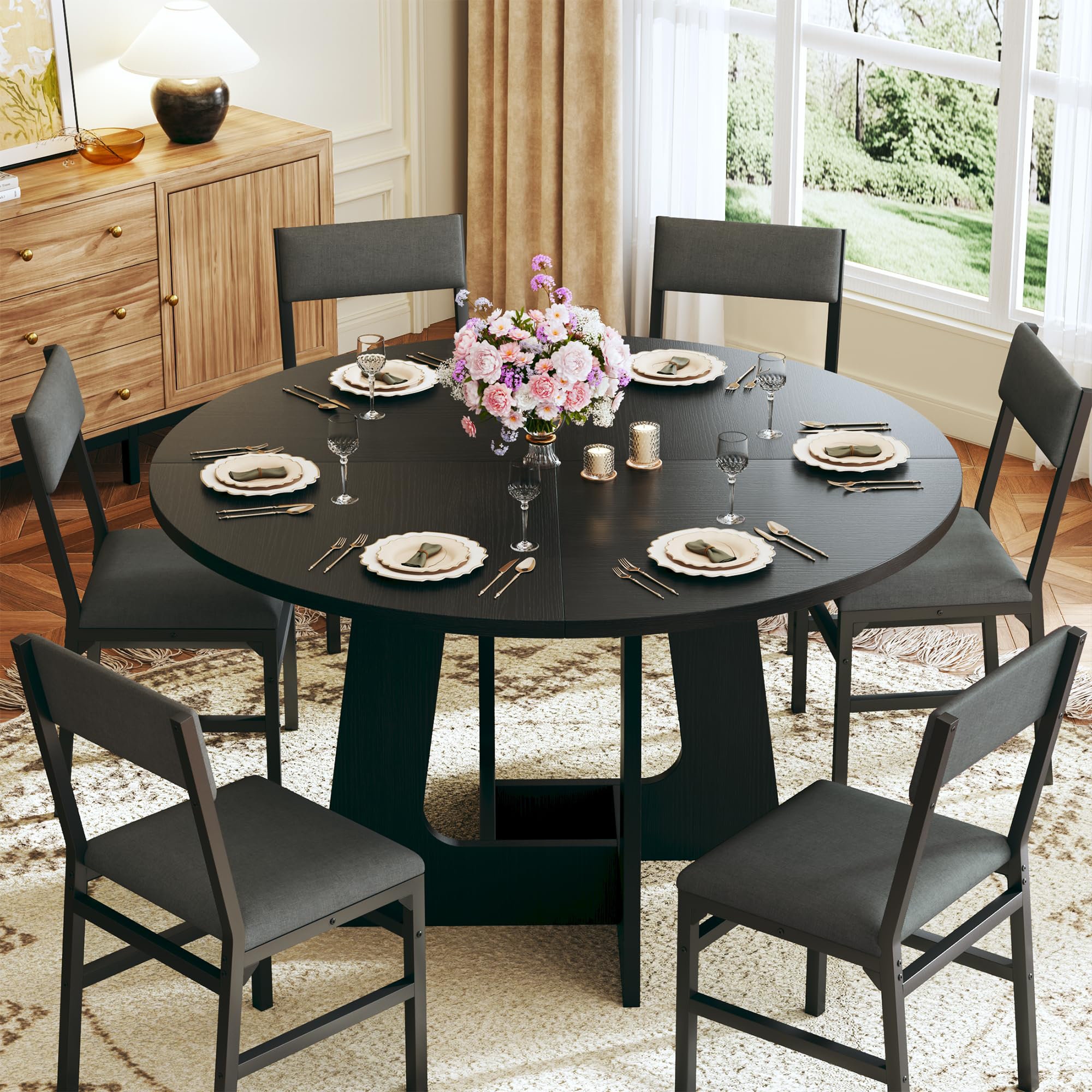 Ebern Designs 5-piece Round Dining Table Set Black & Reviews | Wayfair