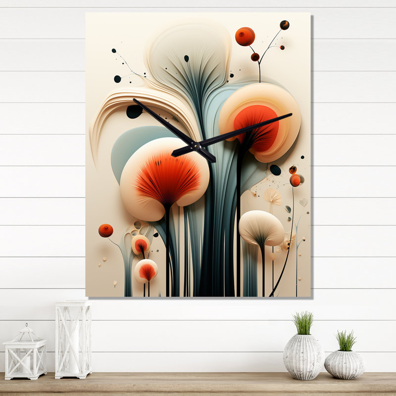 Horloge murale contemporaine Contemporary Flower On Teal IV - Abstract Botanicals, Médium