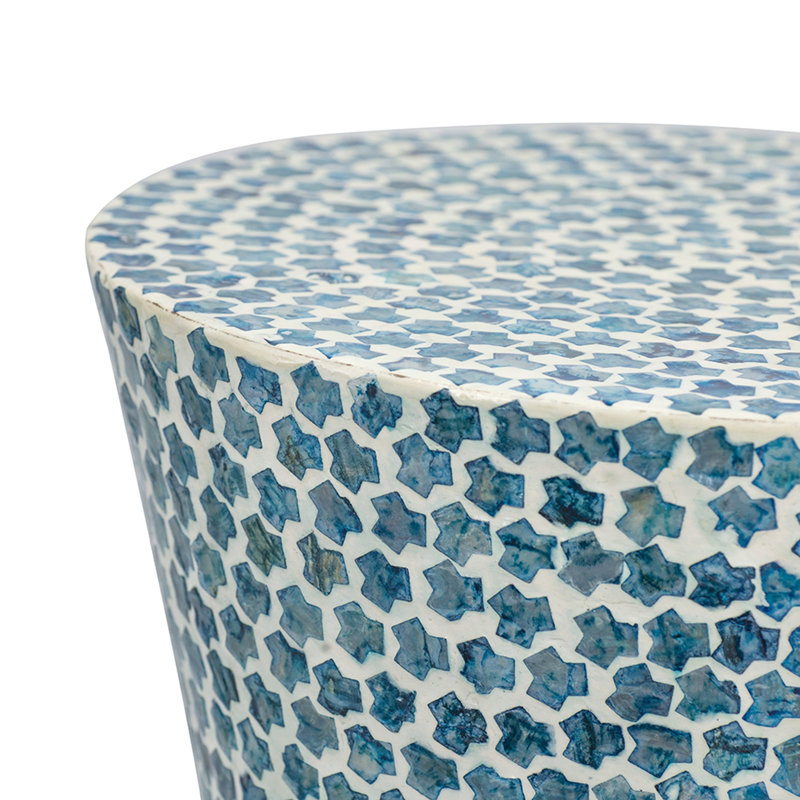 Tabouret de jardin rond effilé D14x20 avec table d'appoint Capiz, bleu
