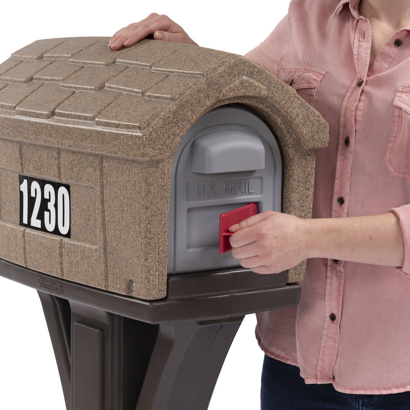 Classic Brown Plastic Post Mount Mailbox with Dual Access