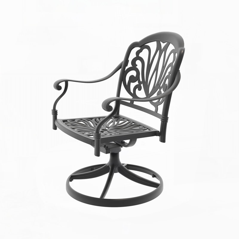 Chaise de patio pivotante en fonte d'aluminium 6 pièces avec structure noire et coussins bruns