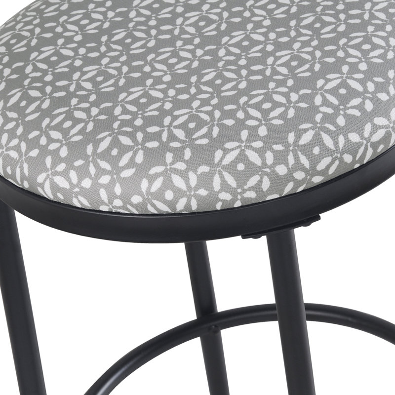 Ebern Designs Upholstered Metal Barstool, Light Gray Whimsical Diamond Pattern Print