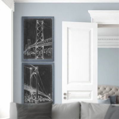 «Suspension Bridge Blueprint I», ensemble de 2 reproductions de dessins encadrés