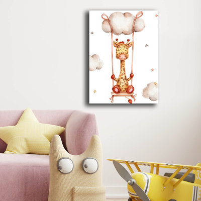 Girafe sur toile avec cadre en pin pour enfants, 11 po x 15 po