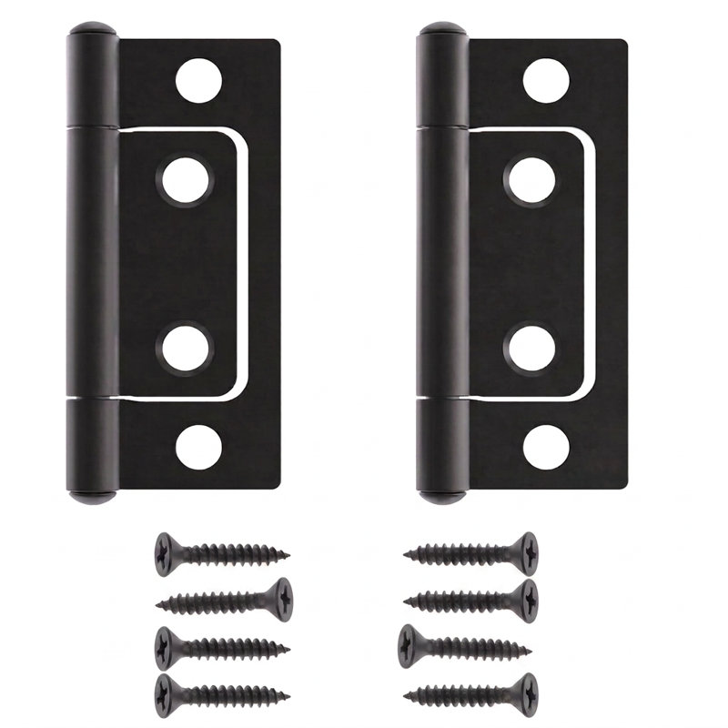Paquet de 10 charnières de 2 po x 11/16 po à fixation en surface en acier noir sans mortaise avec vis pour portes d'armoires, armoires, volets et meubles