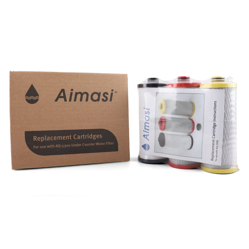 AQ-5300R 3-Pack Replacement Water Filter Cartridges For 3-Stage Under-Sink Filtration System, 99% Chlorine Reduction, Compatible With AQ-5300 Systems