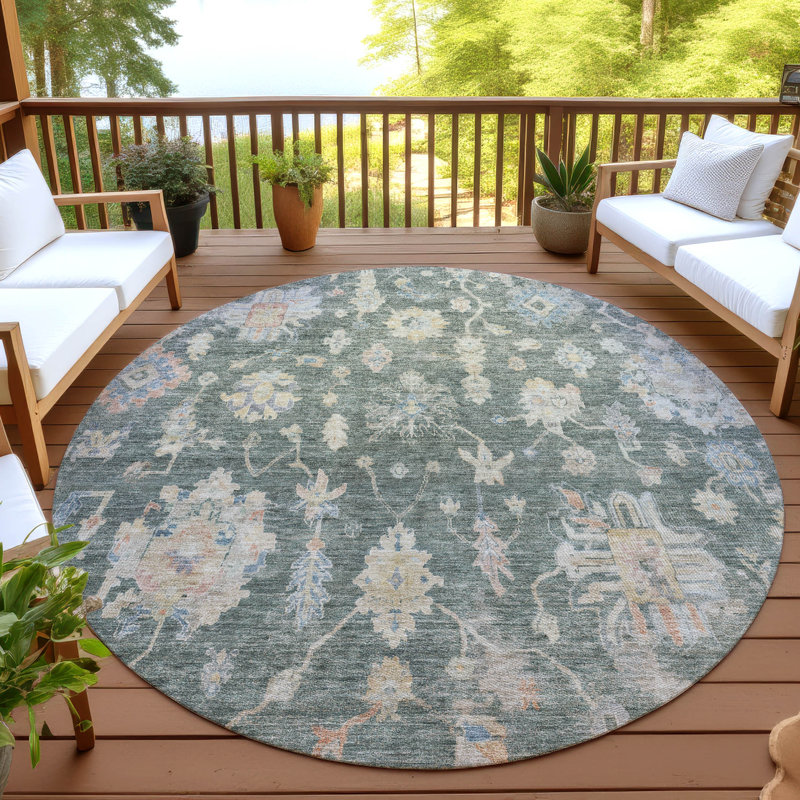 Machine Washable Indoor/Outdoor Francky ACN2355 Traditional Rug, Round 8'