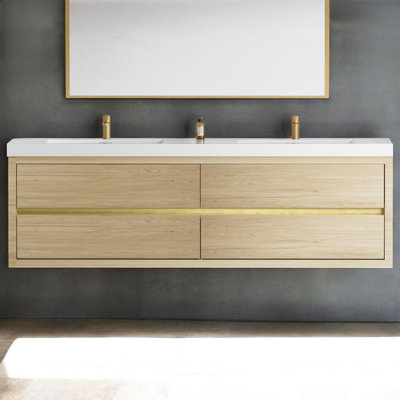 Meuble-lavabo mural double 71 po avec plateau en résine Kaushal