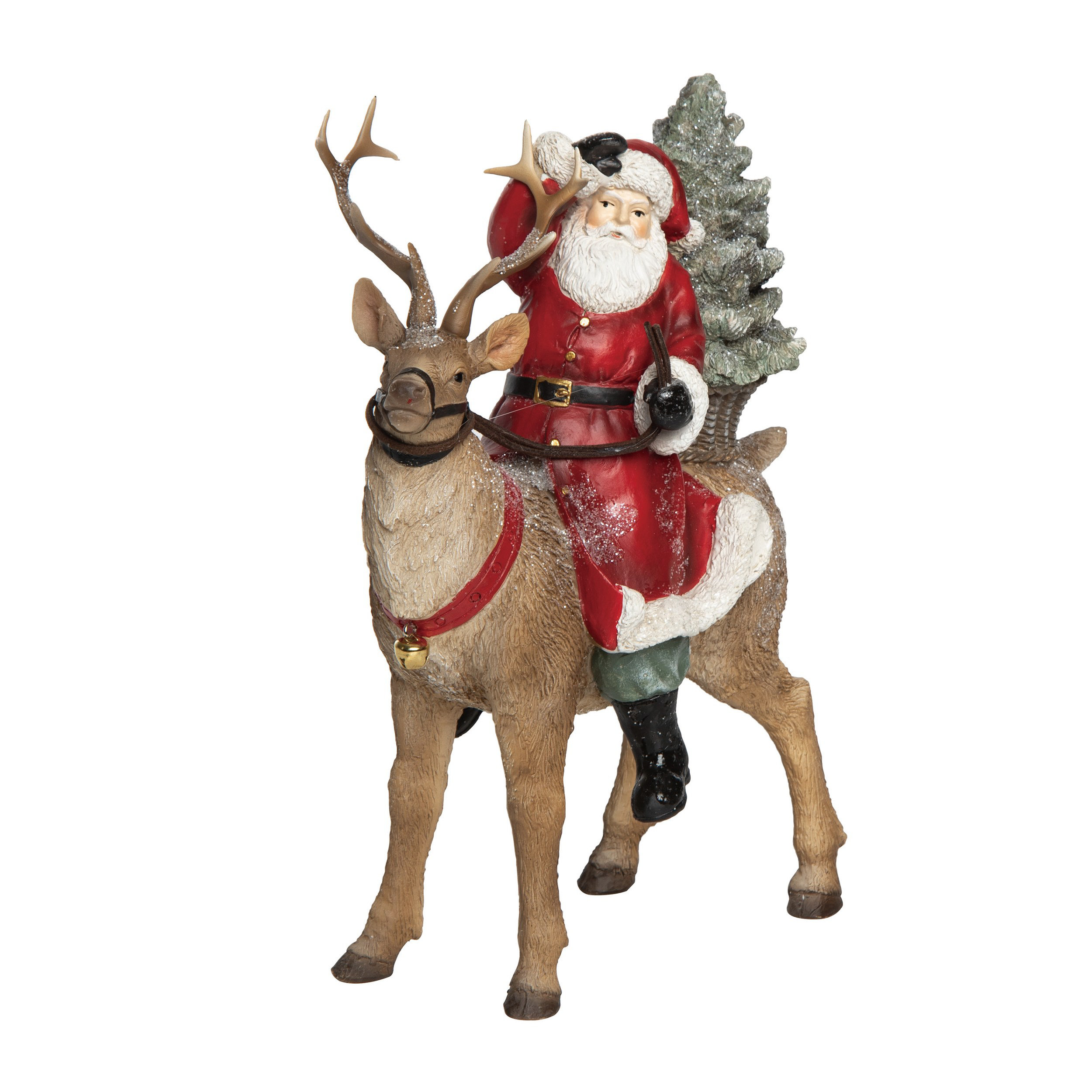 The Holiday Aisle® Christmas Rustic Santa and Reindeer Figurine | Wayfair