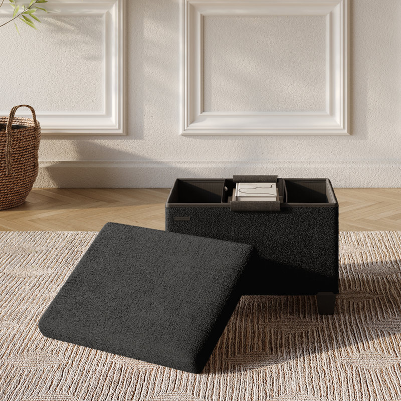 Vérrant Boucle Storage Ottoman Bench, Black, 11.5"H x 16"W x 10.5"D