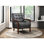 Chaise d'appoint contemporaine en similicuir gris foncé, fabrication en contreplaqué et dossier en noyer de style moderne avec revêtement en cuir, structure, accoudoir, dossier, assise, repose-jambes